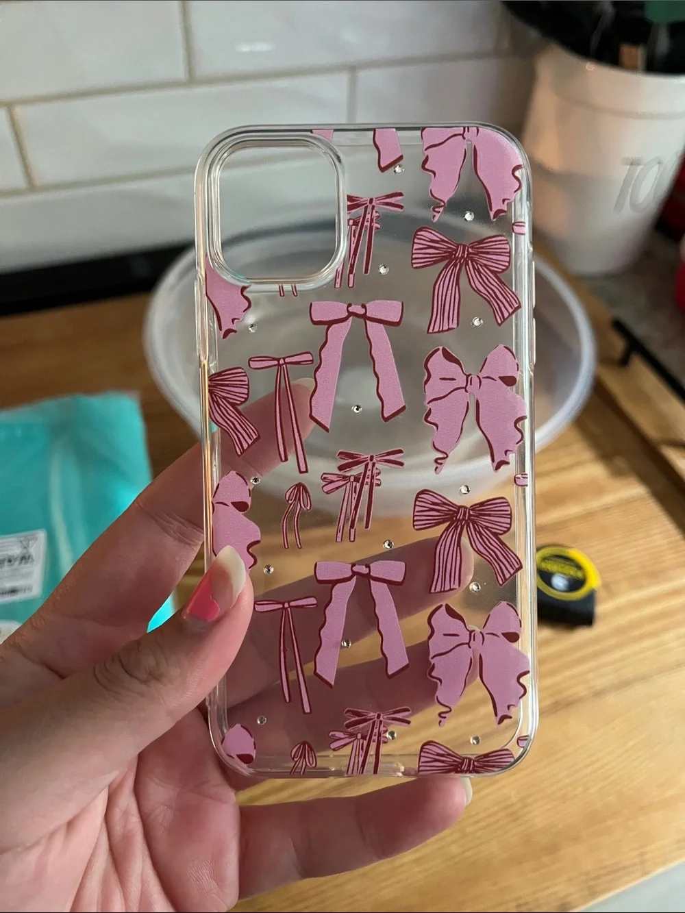 Clear Phone Case with Pink Bow Pattern for iPhone 11